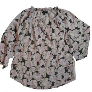 Floral Print Loose Fit Top Button Closure